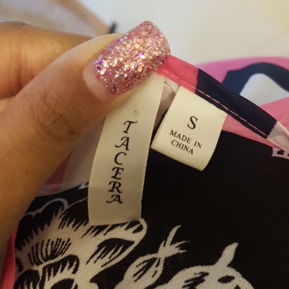 🎁Tacera Chevron Pattern Pink, White & Indigo Top - Picture 5 of 5